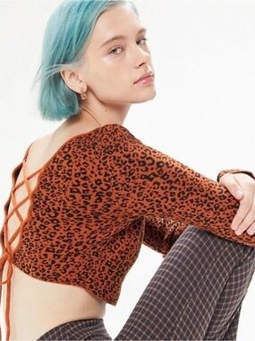 Urban Outfitters Rust Leopard Lace-Up Back Crop Top